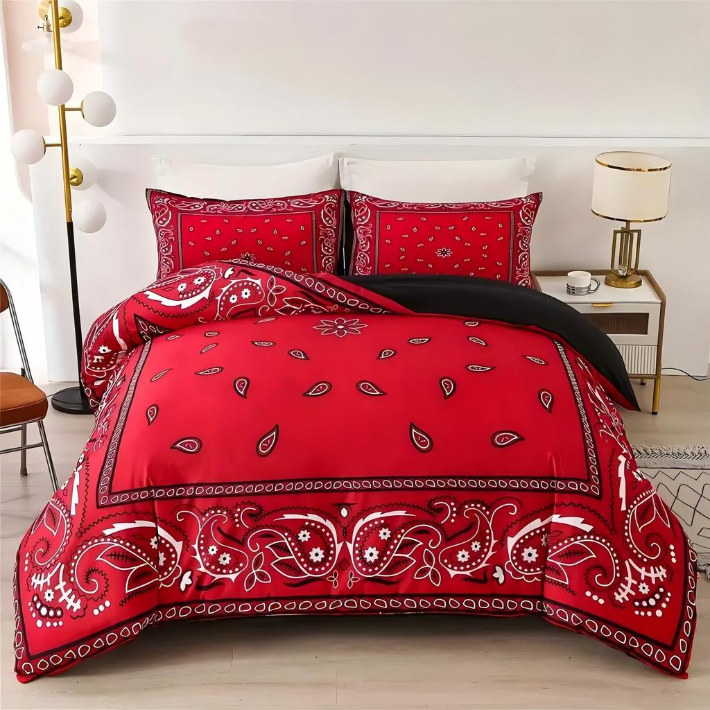 Comforter Paisley Mandala 3D Print Black Red Bohemian Style Double For Adults Queen King Size Bedding Set With