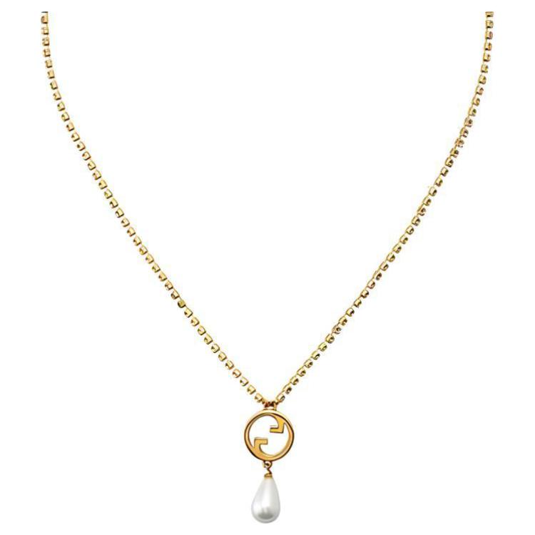 

Gucci Blondie Pearl Drop Shaped Pendant Hollow Logo Necklace Women necklace Gold 797530I98758623 F,Gold