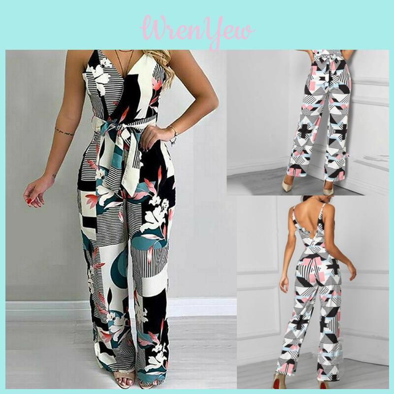 Elegant Multicolor Women Strappy Wide Leg Long Playsuit With V-neck Design
