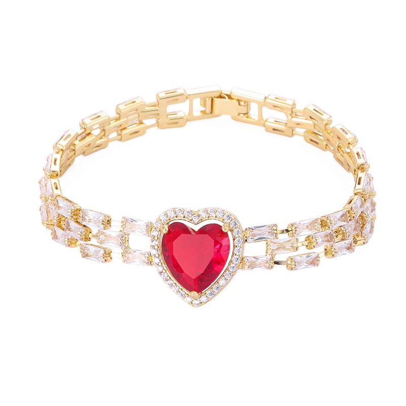 Exquisite Heart Zircon Bracelet: Fashionable European & American Style, Versatile High-Class Pure Copper Accessory