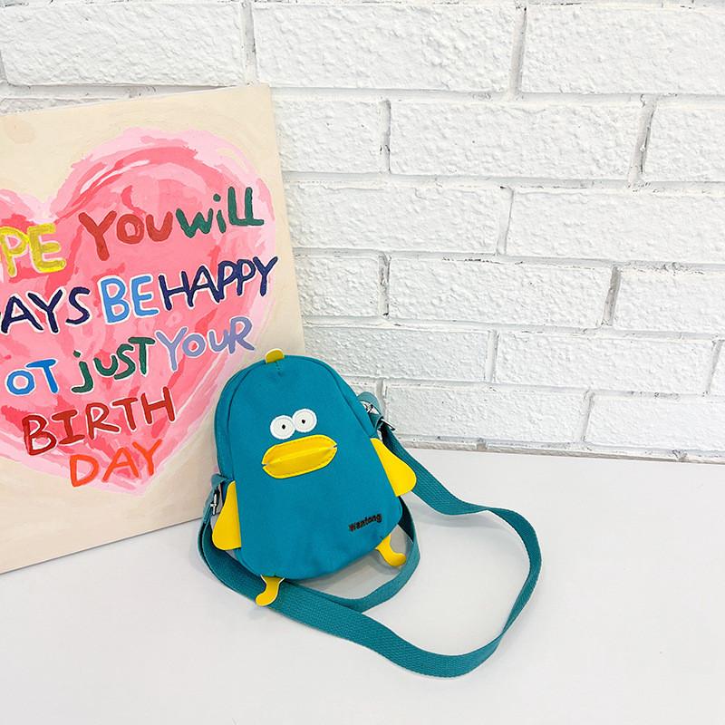 Очаровательная детская сумка кроссбоди с мультяшным утенком, легкий стильный холщовый кошелек зелёный
