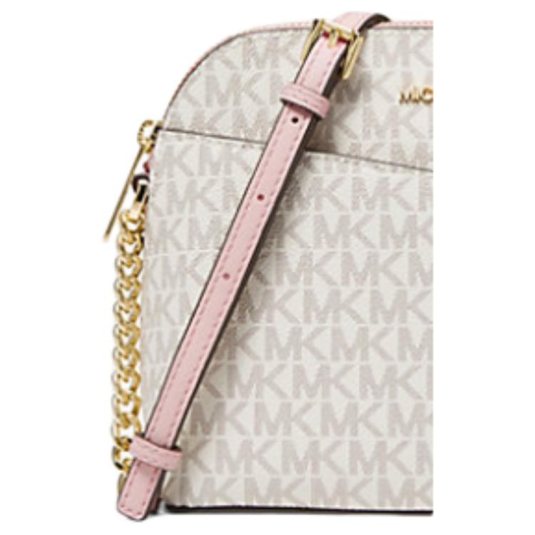 Michael Kors Jet Set Travel Logo Print Canvas Shoulder Crossbody Bag Medium Women Bags Beige Pink 35F1GTVC6B-PWDBLSHMLT