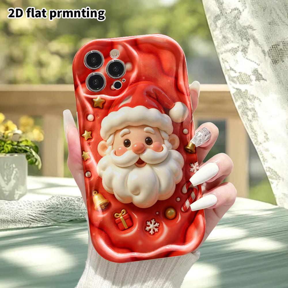 Phone Case: 2D Flat Design Suitable for iPhone 18 17 16 15 14 13 Pro Protective Case, Santa Claus Head, Perfect Christmas and Halloween Holiday Gift