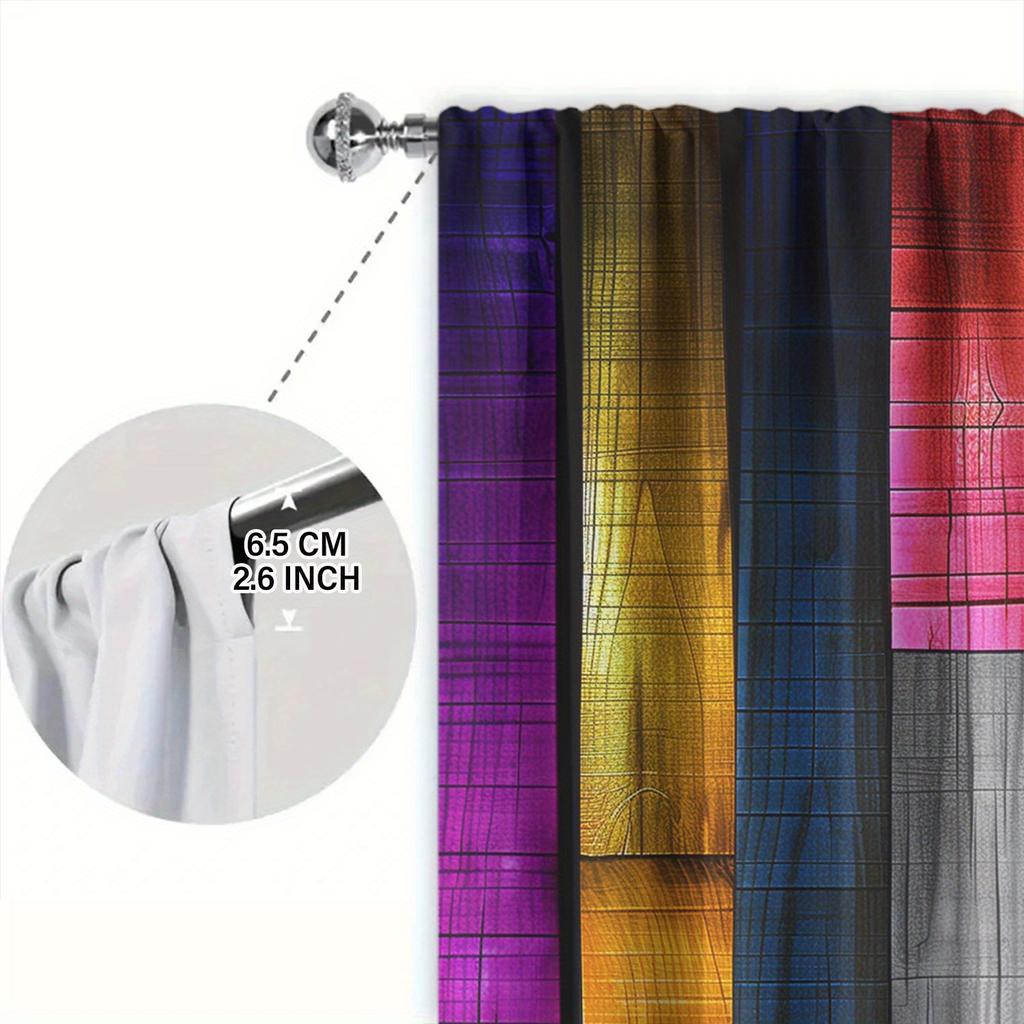 2 st Färgglada Träpanelskarvade Tryckta Gardiner för Heminredning - Stångficka Fönsterbehandling för Sovrum, Kontor, Kök