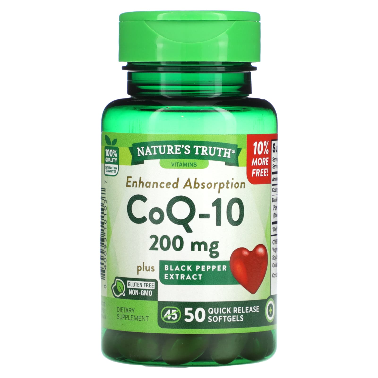 

Nature s Truth, CoQ-10 з екстрактом чорного перцю, покращене засвоєння, 200 мг, 50 м’яких капсул негайного вивільнення