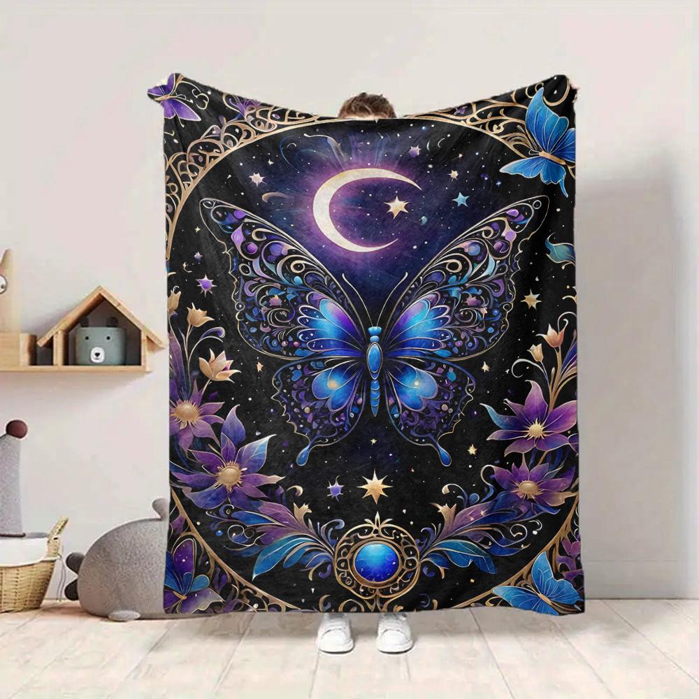 1PC Celestial Butterfly Print Print Blanket, Soft Throw Blanket - Warm & Cozy for Couch, Bed, Office, and Travel yy250912208