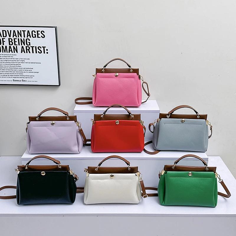 Monochromatic Feminine Shoulder Bag with Zipper Interior Square Bags Stitching Line High Quality Fashion