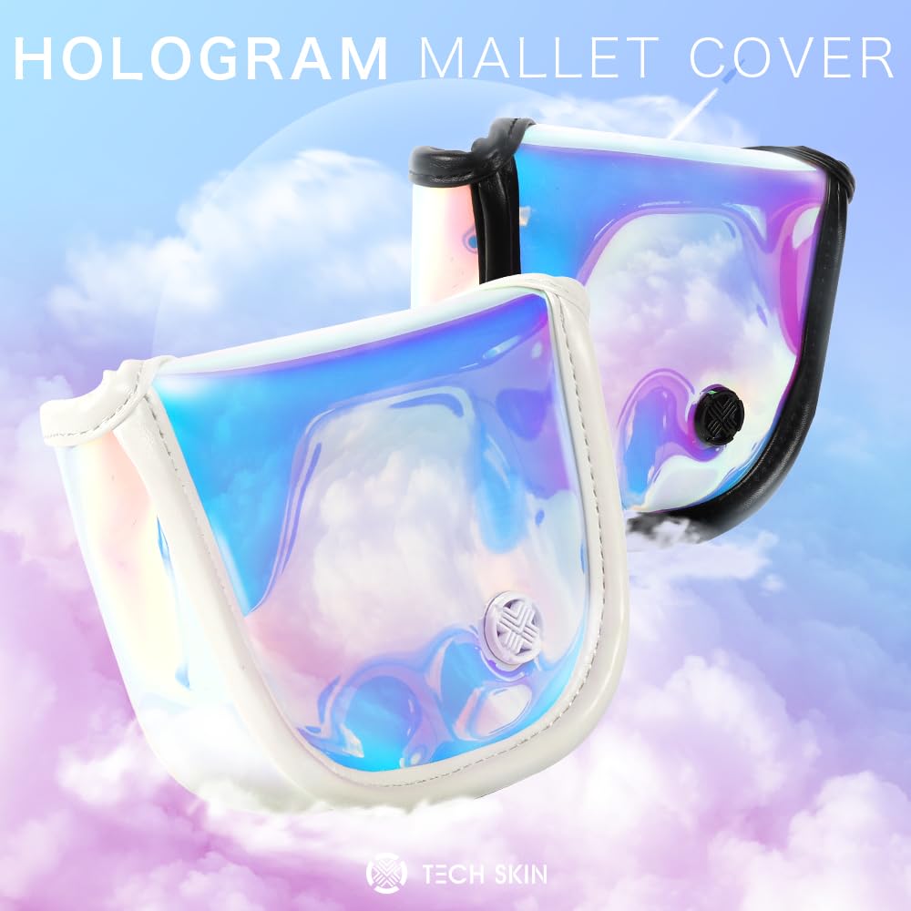 TECH SKIN Hologram Mallet Putter Cover Stylish Golf Head Cover Lightweight Durable Shock Absorption TPU Material (Black)