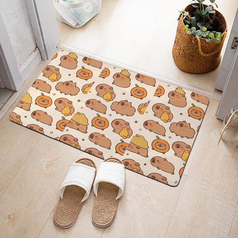 Cartoon Cute Capibala Floor Mat Household Short Pile Carpet Bathroom Non-slip Mat Capybara Animal Bedroom Mat