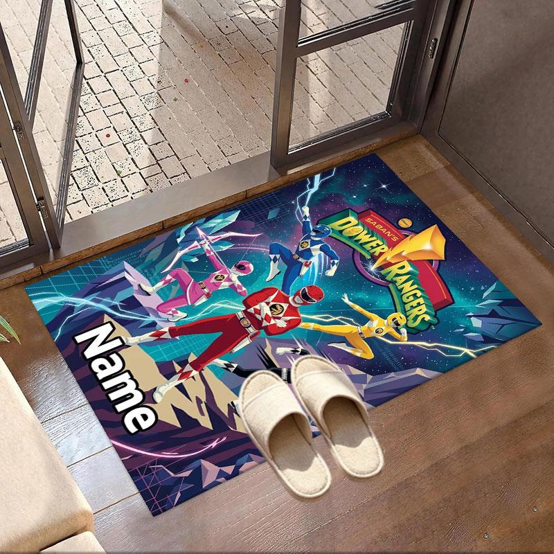Custom Name Personalized Power Rangers Print Carpet, Versatile Home Decor Rug, for Playroom, Apartment, Balcony, Entryway, Hallway Gift
