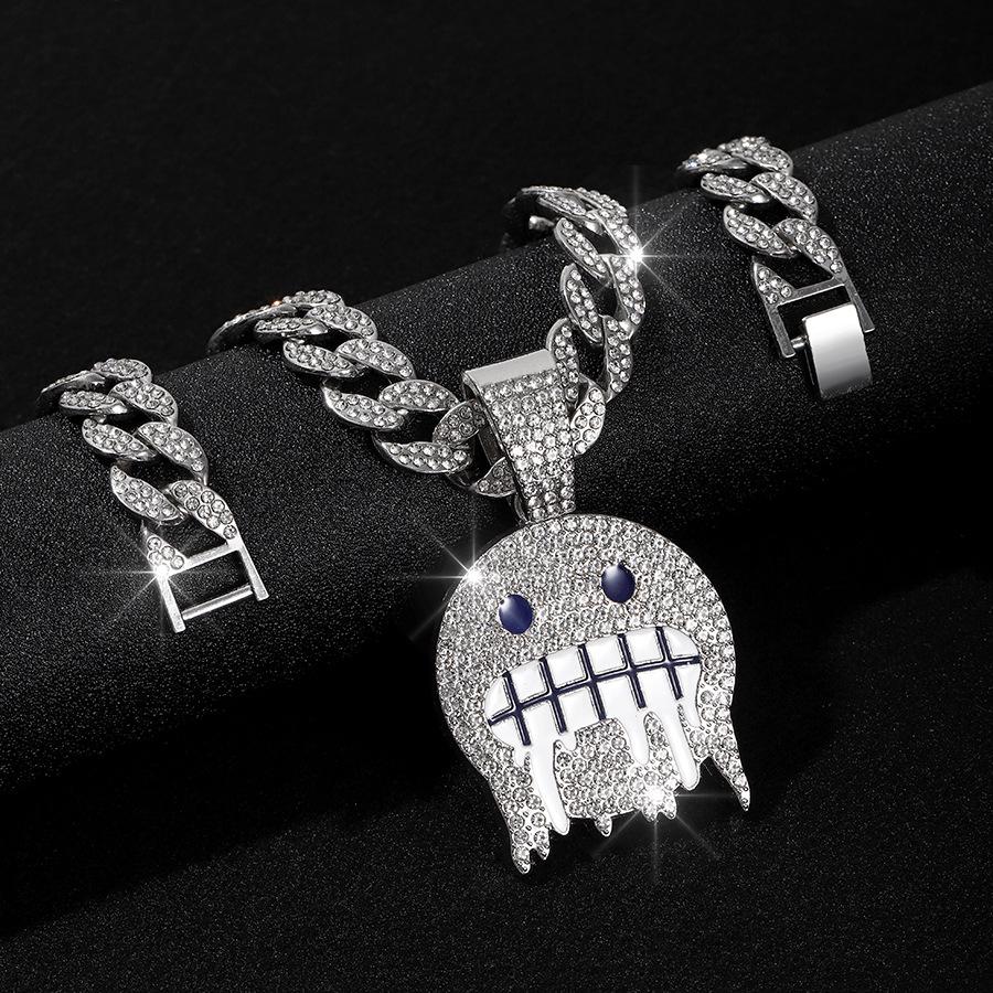 

Cross-Border Diamond Hip-Hop Cuban Chain & Cold Face Emoji Pendant