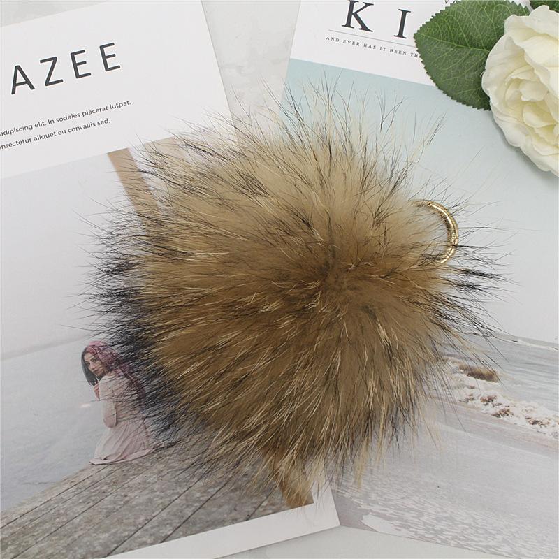 2024 Luxus 13cm Bolyhos Valódi Rókaszőrme Golyó Pompomok Szőrme Pompom Kiváló Minőségű Kulcstartó Autó Kulcstartó Fém Karika Medál Nőknek 13 cm gray