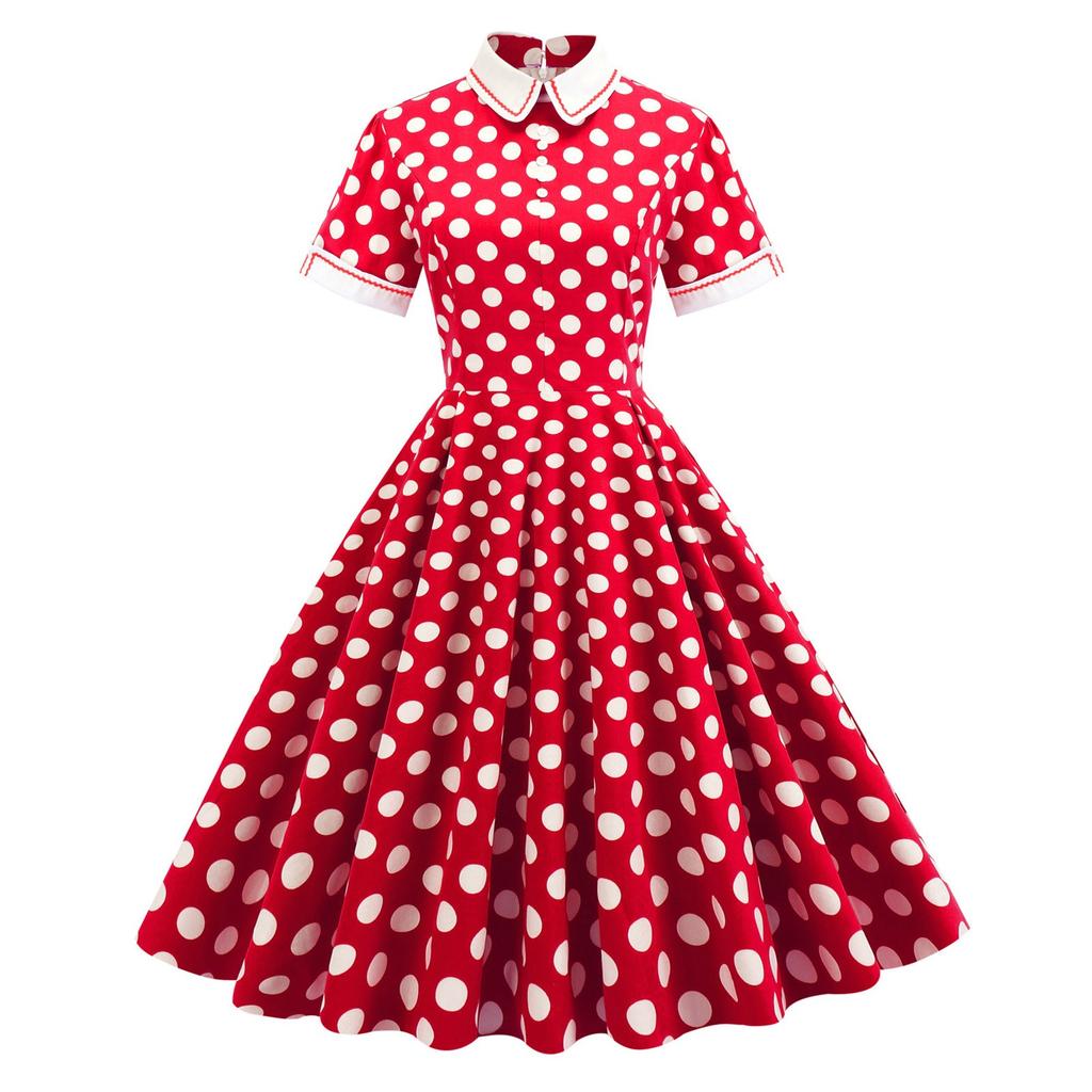 Vintage Polka Dot Printed Dresses for Women Summer Elegant Swing Rockabilly Party A Line Dress Ladies Midi Vestidos