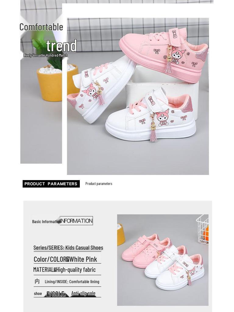 Girls' Soft Sole Waterproof Leather Sneakers - New for Spring/Autumn 2025, Non-Slip Running Shoes
