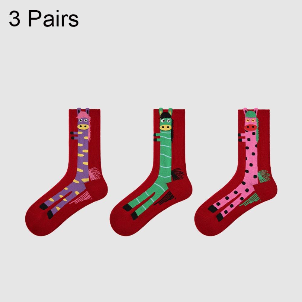 New Soft Year Horse Socks High-elastic Year 2026 Red Socks Mid-calf Embroidered Zodiac Socks Zodiac Year