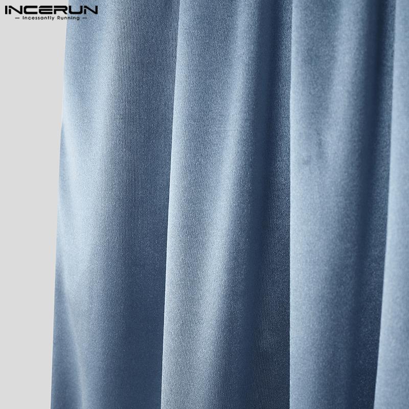 INCERUN Men's Elastic Waist Smooth Shiny Long Wide Legs Pants Trousers and White Semi-Sheer