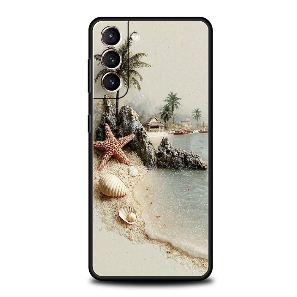 Ocean Coastal Seashell Seaweed Pattern Phone Case for Samsung Galaxy S26 S25 S24 S23 S22 S20 S21 FE Ultra S25 Edge Plus Soft TPU
