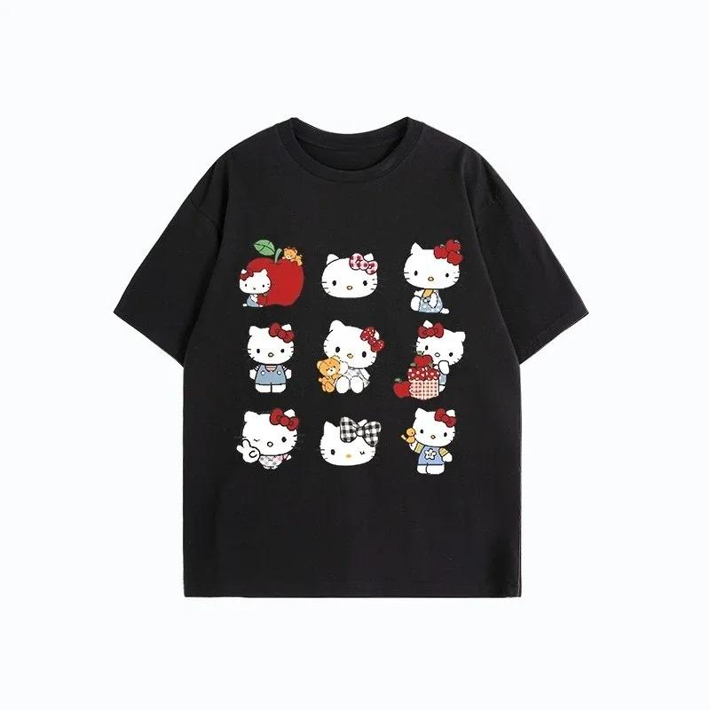 Hello Kitty Multi Character Grid Graphic T-Shirt Cute Kawaii Navy Blue Unisex Casual Streetwear  Women And Men T-shirt 4XL