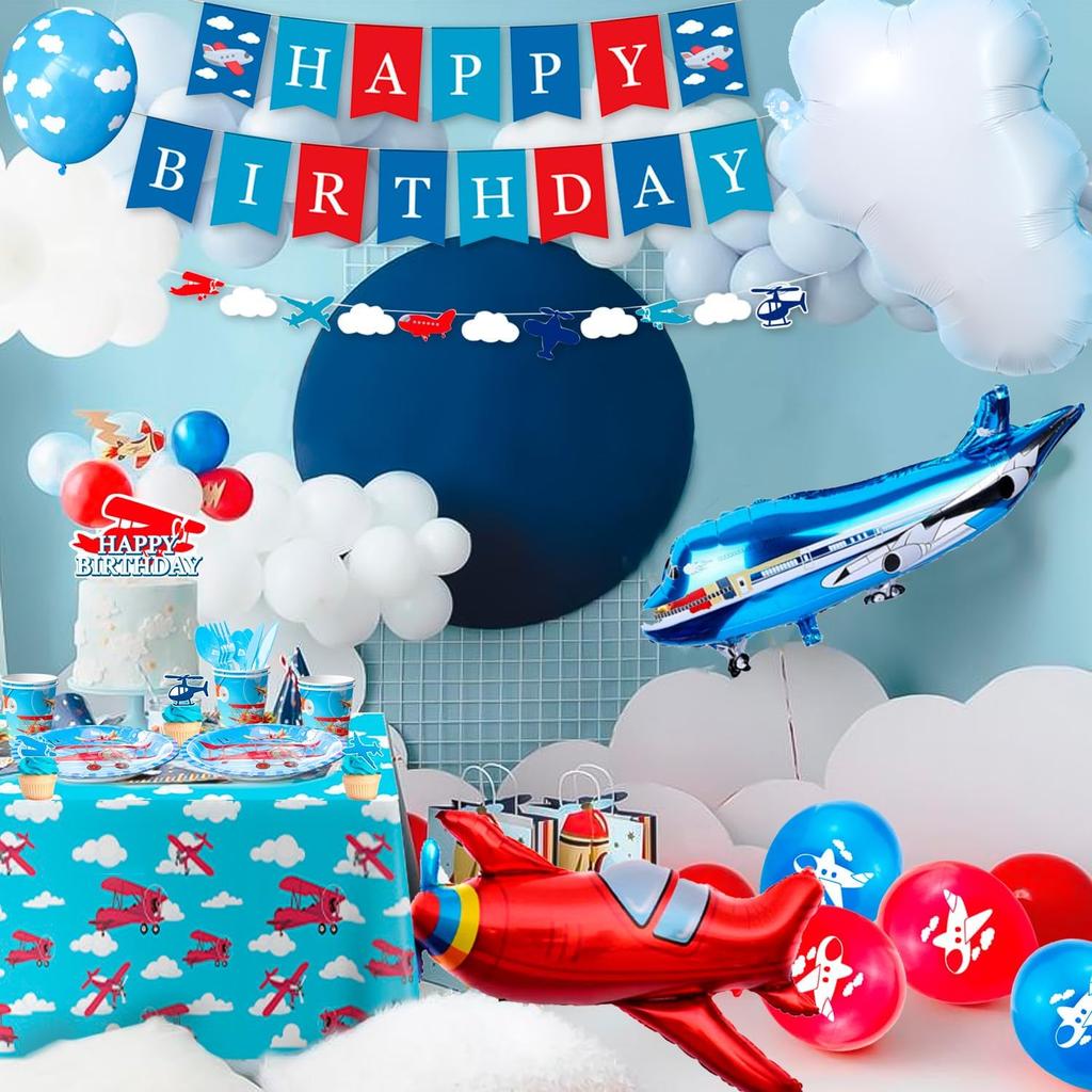 Airplane Birthday Party Decorations,167pcs Airplane Party Decorations Airplane Party Tableware Set Airplane Plates Napkins Cups Table Cloth Balloons