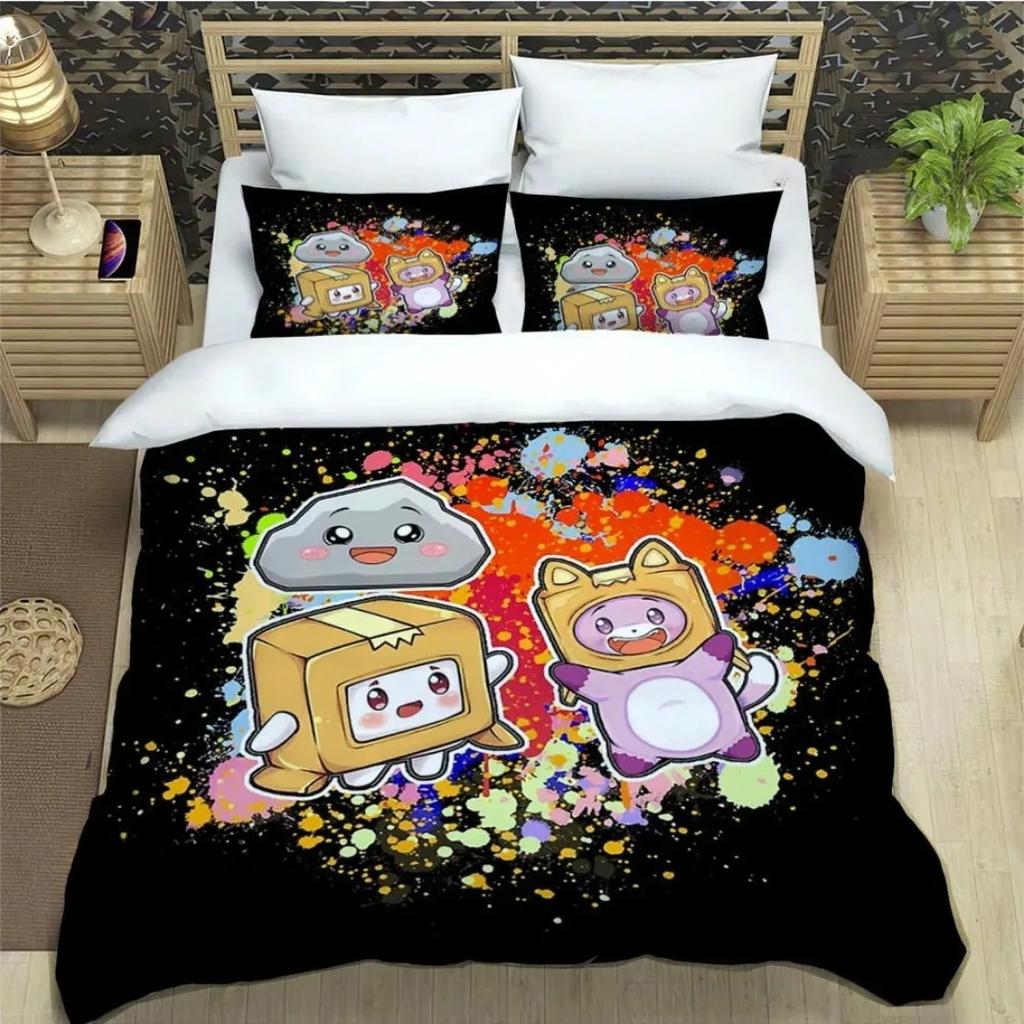 3D Printed Cartoon L-Lankybox Bedding Sets Foxy Boxy Quilt Cover And Pillowcases Cute Duvet Cover For Children Boys Girls