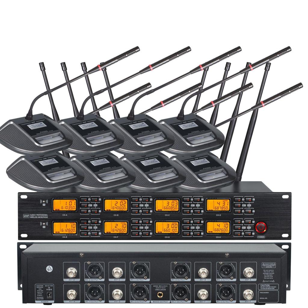 KTV Wireless One-to-Eight Dual-Use Headset/Lavalier FM Short-Shaft Square-Shaft Conference Microphone