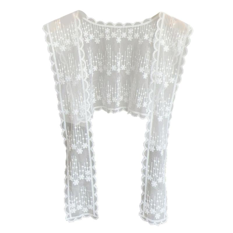 

Женская элегантная шаль-накидка из кружева с цветочным узором, искусственный воротник, шейный платок, завязка спереди, мини-накидки на плечи, декоративный пояс для талии 1