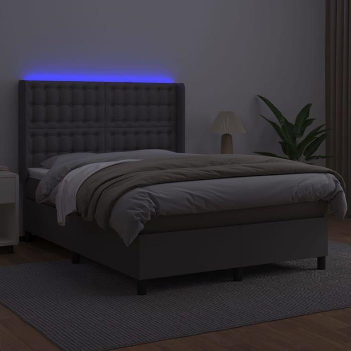 VidaXL Slat Bed Base with Mattress and LED, Upholstered Bed, Double Bed, Adult Bed for Interior Bedroom, 3139383