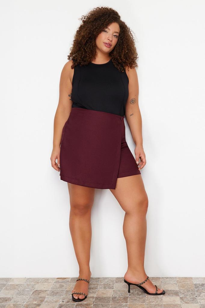 Damă Stil Plus Size Fusta Claret Roșu Uni Pantaloni Scurt Fustă Finike Woven Plus Size