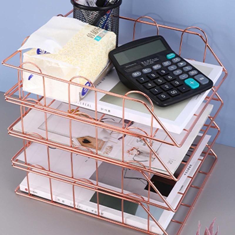 Modern Stackable Letter Tray Desktop Organizer Under Desk Hanging Organizer Metal Paper Tray for Women Men Student Staff