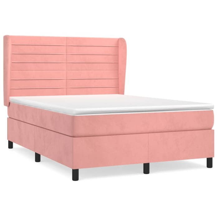 Lit avec matelas - Maison Exclusive - 140x190 cm - Velours rose - Tête de lit réglable