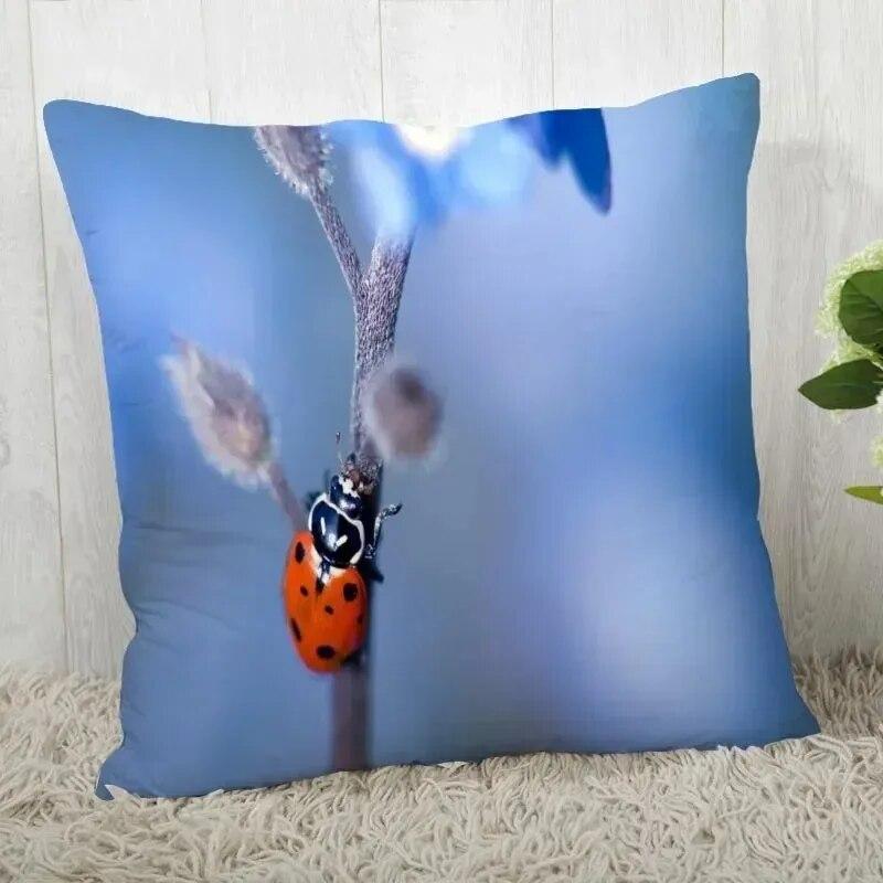 Natural ladybug pattern pillowcase home room decoration office chair living room sofa cushion cover peach skin pillowcase