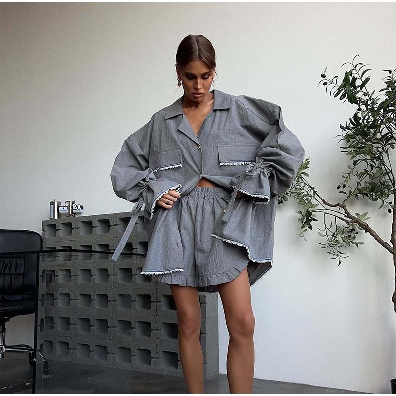 New Early Spring High-End Home Wear Solid Color Suit Set for Women Suits with Shirt and Shorts Casual Fashion Two-Piece Outfit