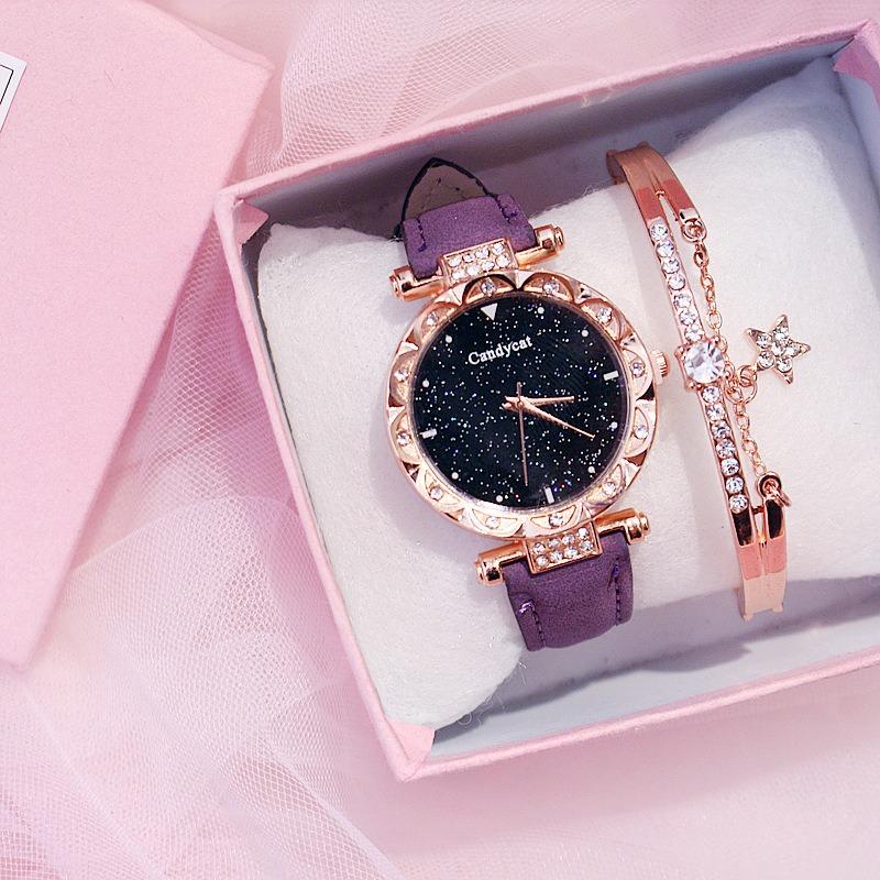 Starry Sky Watch Women's Fashion Trend Simple Casual Women's Watch Student Two-piece Gift Watch