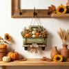 Rustic Pumpkin Truck Door Ornament Harvest Hanging Sign for Front Door, Wooden Fall with Distressed Wood Hemp Rope, Farmhouse Welcome Sign,