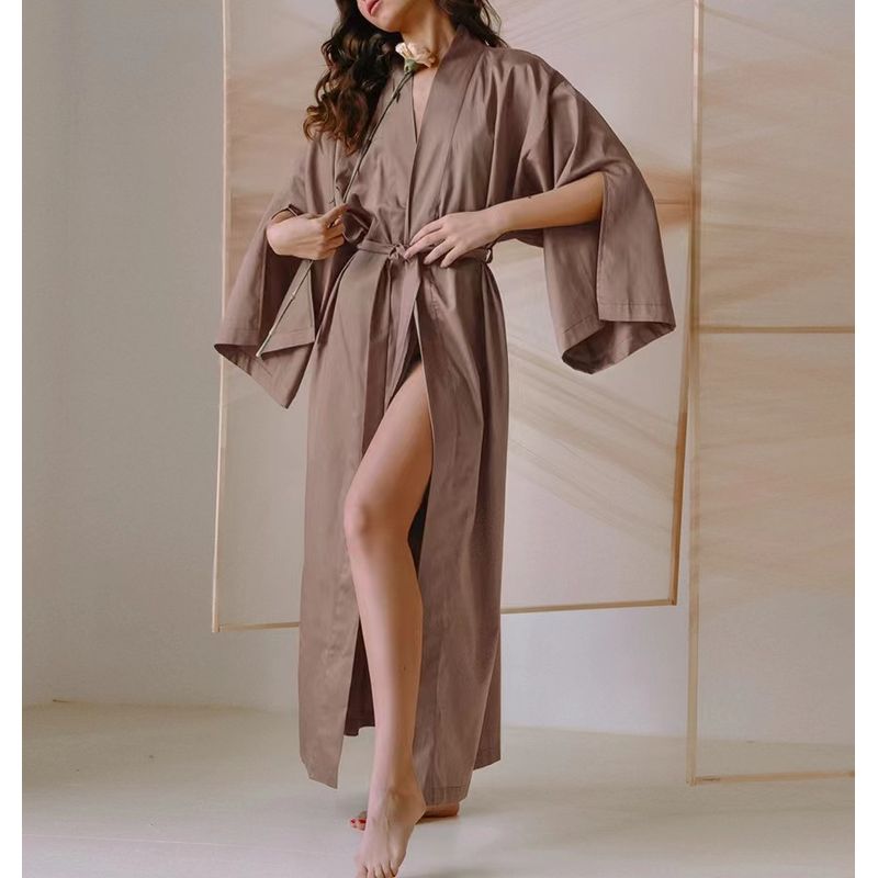 

Fashion New Arrival Cardigan Loose Pure Color Tied Dress Women s Pajamas Loose Cardigan Dress Brown S