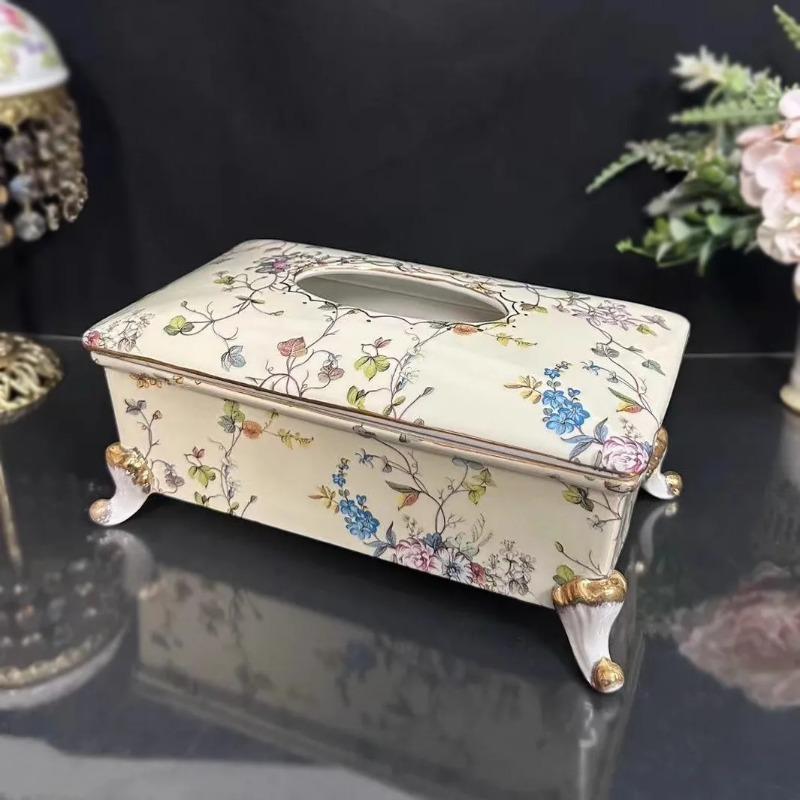 European style ceramic tissue box full of flowers, living room coffee table, table, paper drawer, high-end storage box, home res