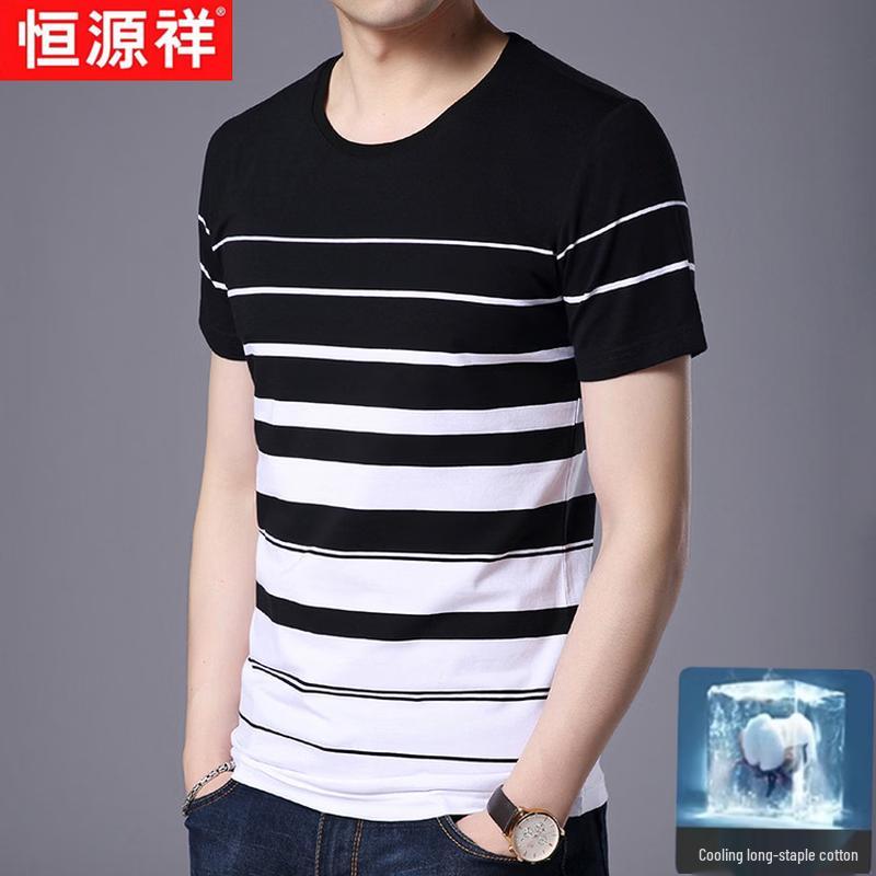Hengyuanxiang Men's Striped Mercerized Cotton T-Shirt