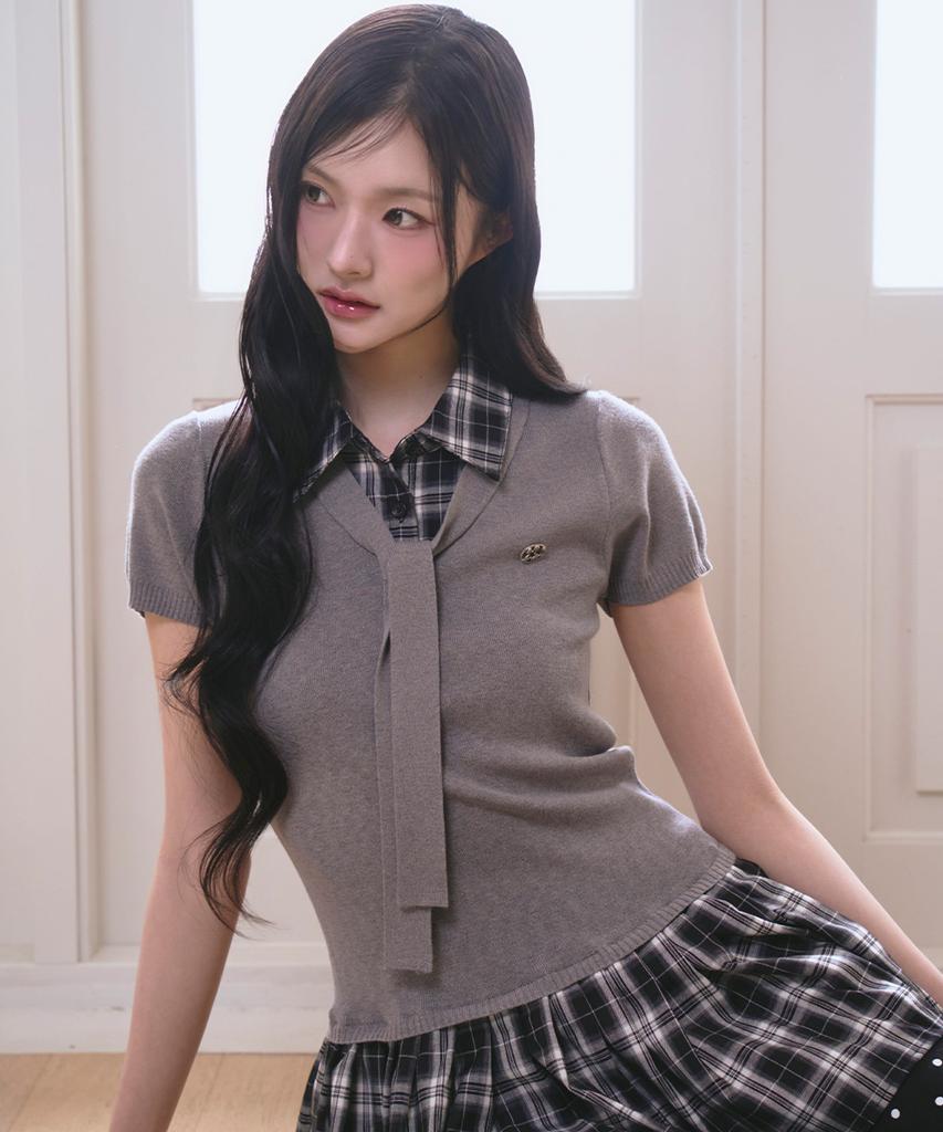 The Green Lab Girlish Check Layered Dress [Melange Gray]