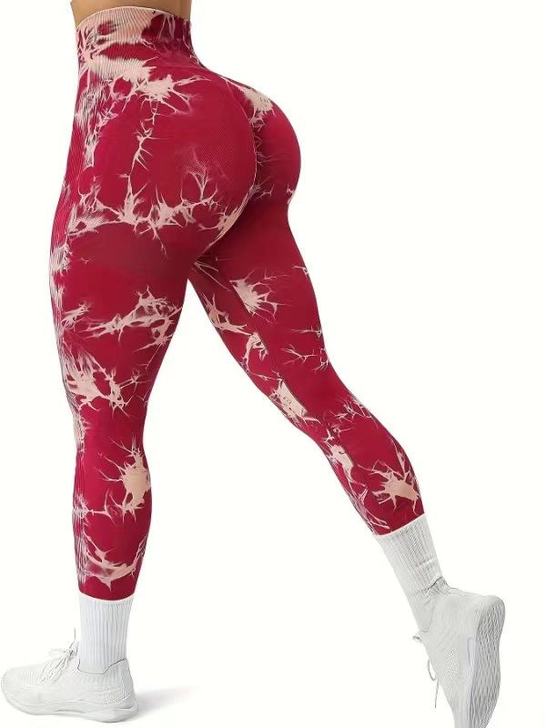 Pantaloni de Yoga pentru Femei cu Talie Înaltă Peach Tie-Dye - Leggings Fitness fără Cusături cu Uscare Rapidă pentru Fesieri