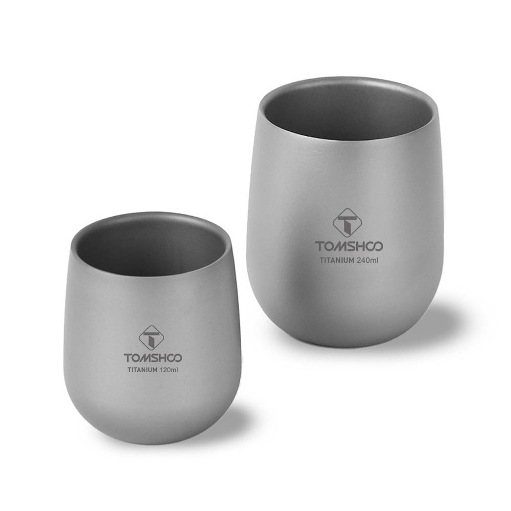 TOMSHOO Μονωμένο κύπελλο ποτού διπλού τοίχου Camping Titanium Water Cup για Κάμπινγκ Πεζοπορία