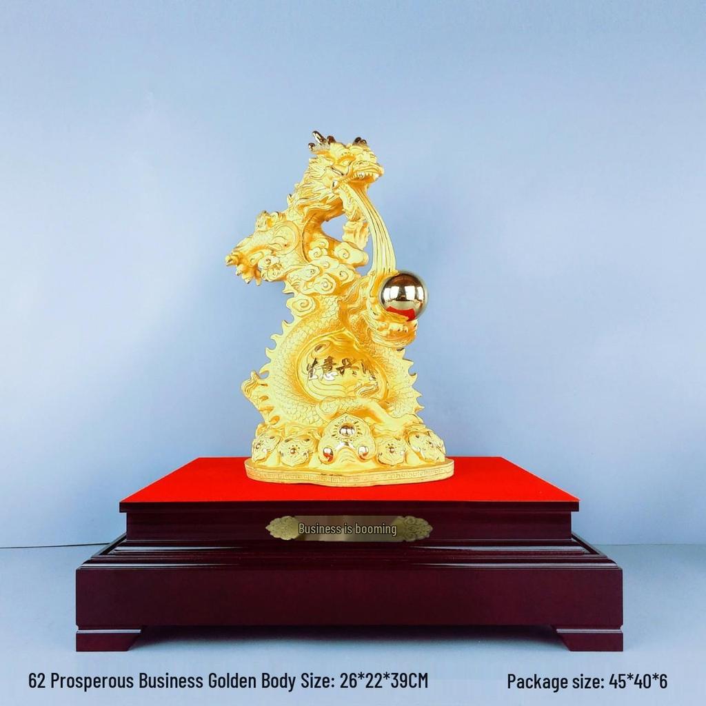Flocked Gold Dragon Zodiac Ornament for Year of the Dragon - Wealth-Attracting Decoration and Business Gift