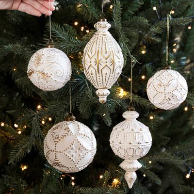 Christmas Ornaments White And Golden Vintage Ball Finial Christmas Tree Ornaments Shatterproof Plastic Farmhouse Hanging Decor