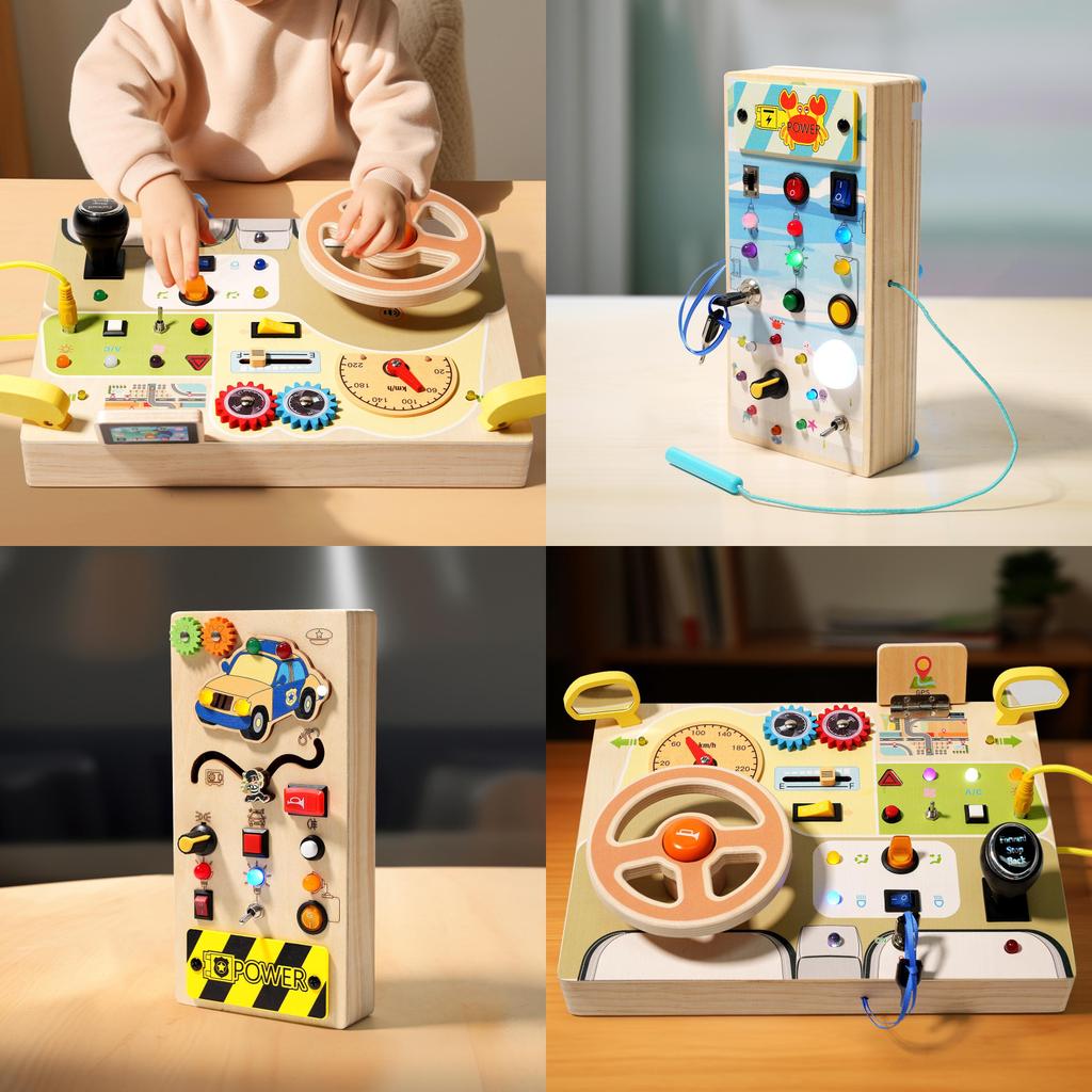 Kids Wooden Busy Board With Realistic Steering Wheel And Circuit Board For Developmental Toys