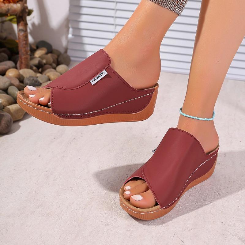 Thick-bottomed casual slippers lippers new one-word solid color simple and fashionable fish mouth slippers