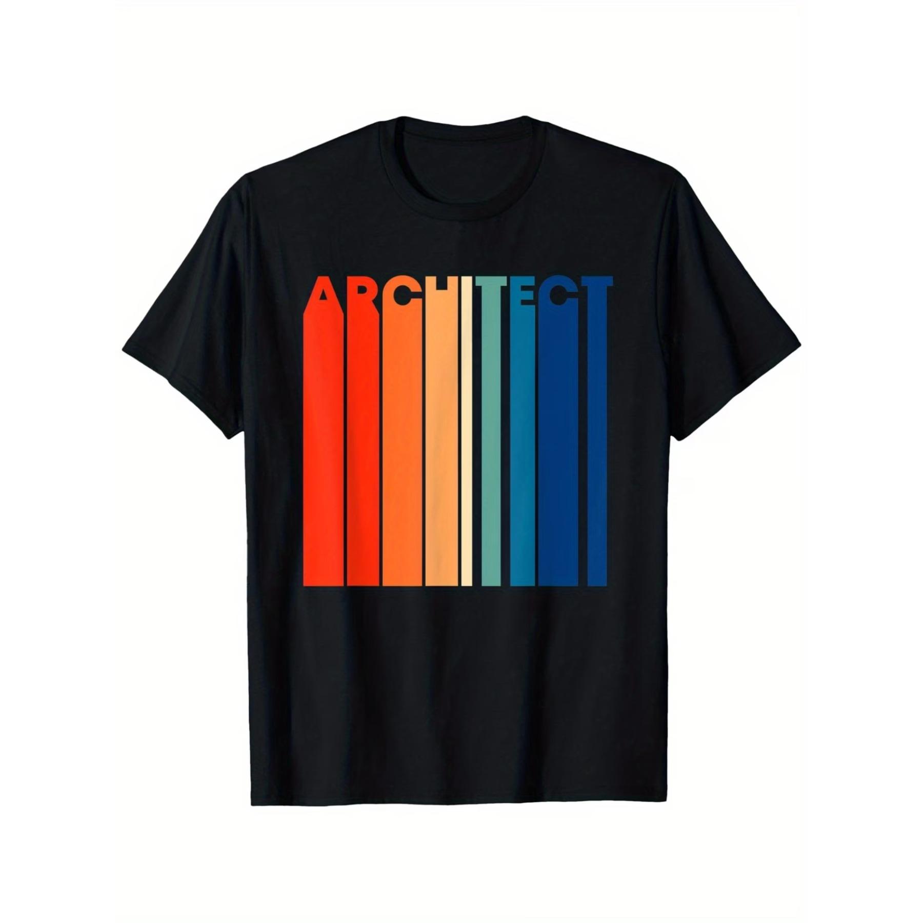 

Architect Vintage Retro Colors Stripes 60s 70s 80s Classic T-Shirt, Unisex Cotton Casual Round Neck Outdoor Short Sleeve T-shirt XXL