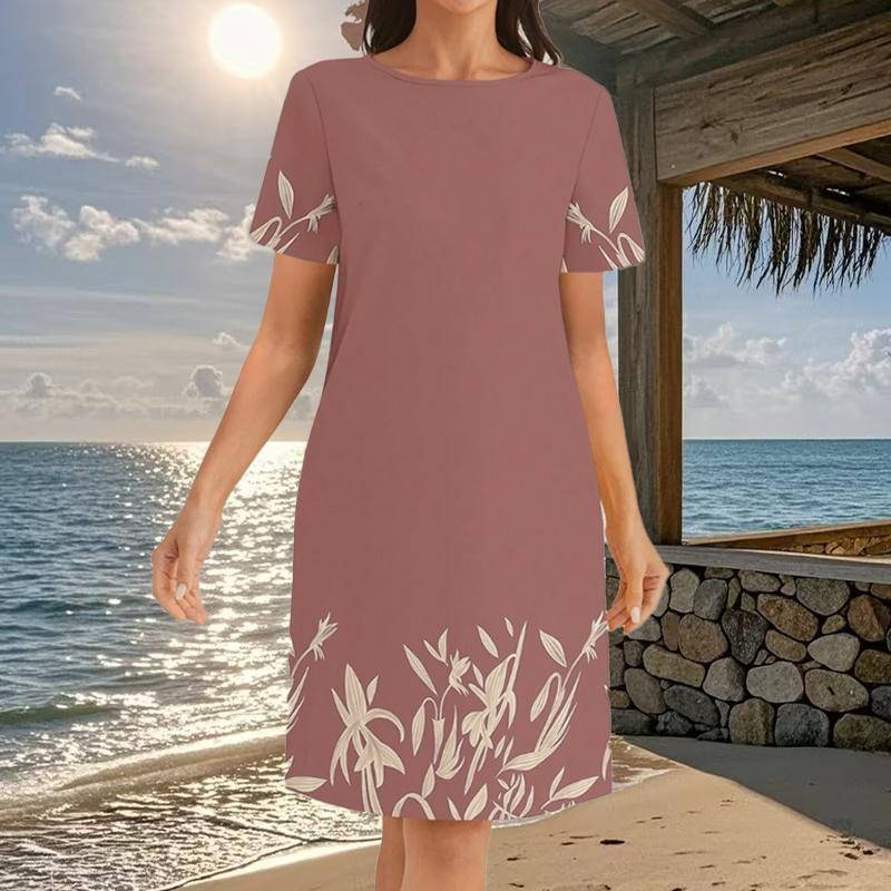 

Женская мода Изящный Ретро Принт Летнее Весеннее Платье с Коротким Рукавом и Круглым Вырезом Повседневные Платья 8XL розовый