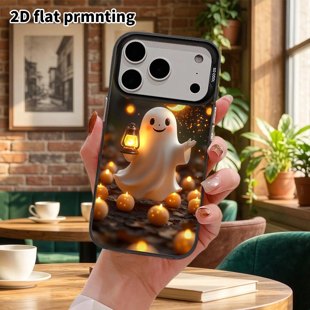 Phone Case: 2D Flat, Suitable for iPhone 18 17 16 15 14 13Pro In Rainbow Silver, Couple Style, Timah Lantern Ghost, Christmas and Halloween Gifts