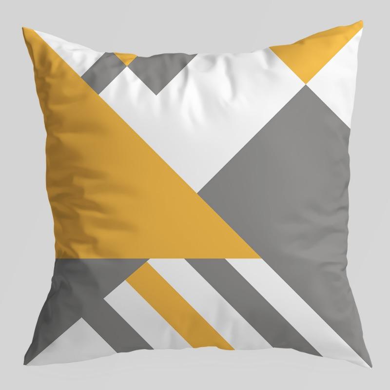 Geometric Pillowcase, Yellow and Gray Geometric Peach Skin Velvet Printed Pillow Cushion Cover, Sofa Car Backrest