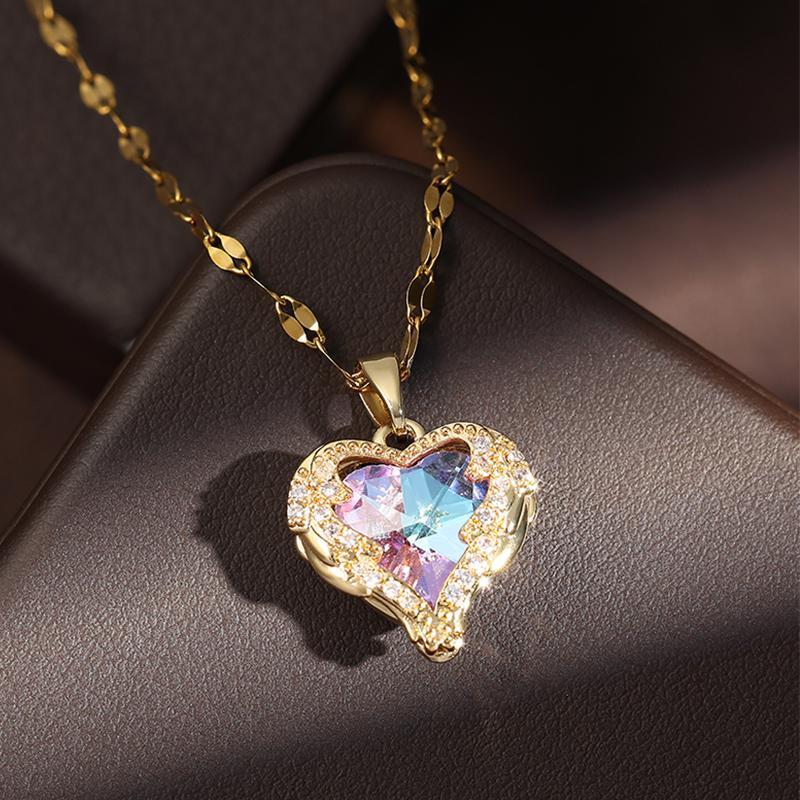 Trendy Heart OF Ocean Stainless Steel Cubic Zirconia Necklaces For Women Men Gold Color Metal Crystal Party Everyday Zircon