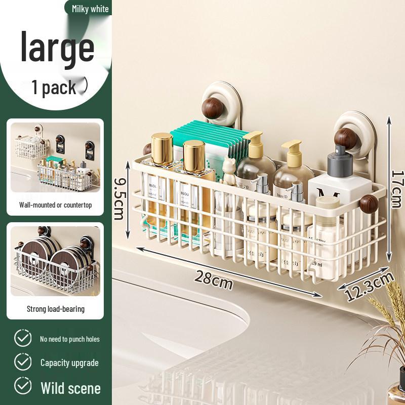 No-Drill Suction Cup Bathroom Shelf & Facial Wipes Storage Box